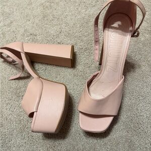 Schutz Women's Pink Platform Heels Elsie block heel leather platform sandal